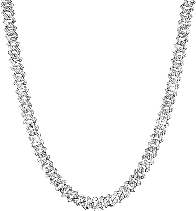 hzman 15mm 重古巴链男士银金冰迈阿密古巴项链闪亮水钻嘻哈珠宝 50.